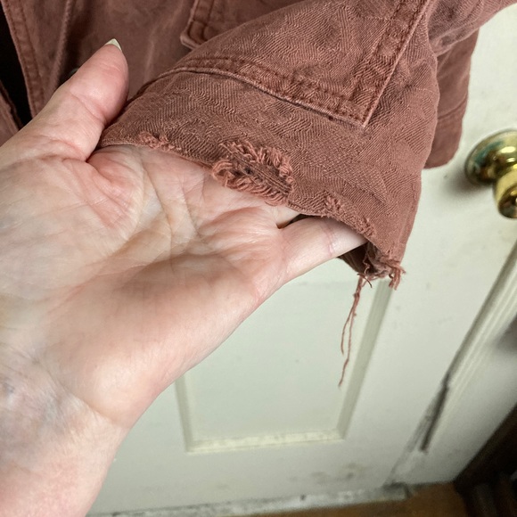 Free People Paint Splatter Jacquard Utility Jacket Rust Distressed M $186 - Picture 13 of 15